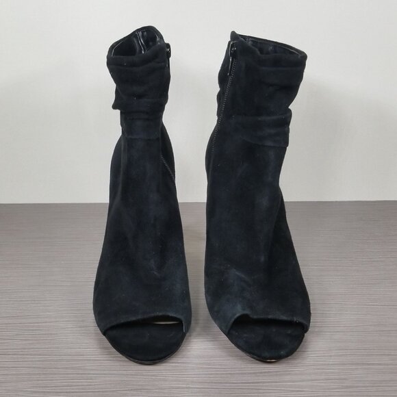 Vince Camuto Keyna Peep Toe Booties, Black Suede, Womens Size 8 M / 38 - Picture 2 of 12